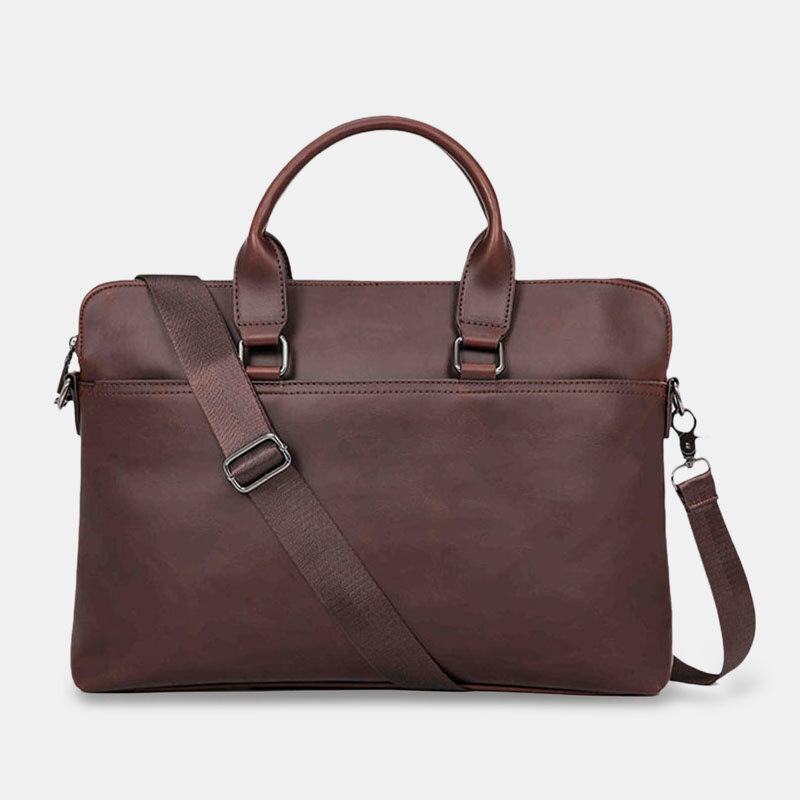 Men Vintage Faux Leather Multi-Carry Large Capacity Solid Color Briefcase Handbags Business Crossbod
