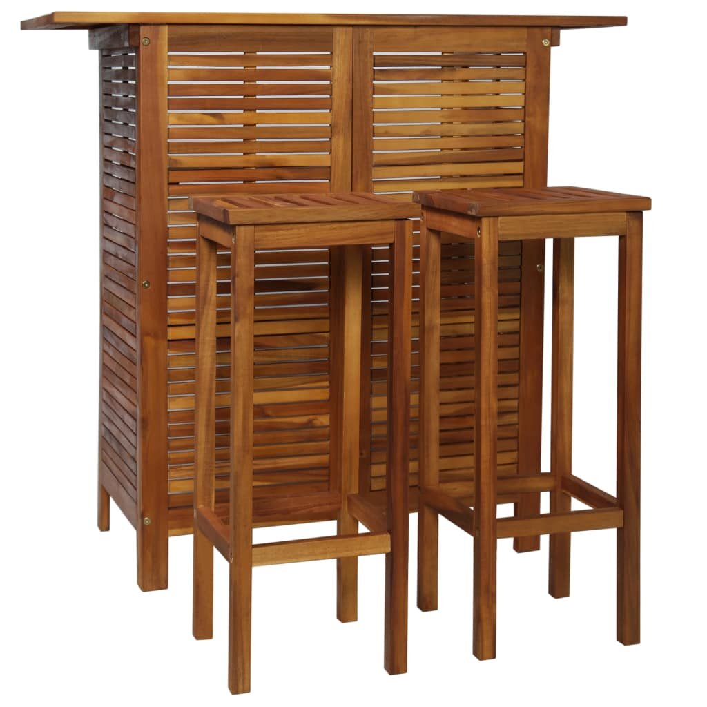 3 Piece Bar Table and Chair Set Solid Acacia Wood