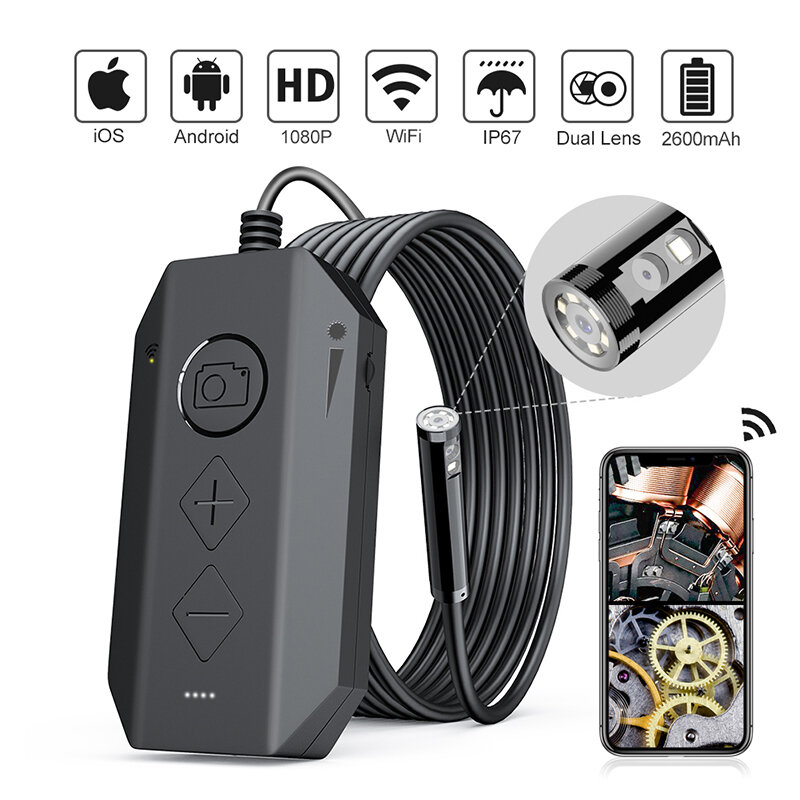 Bakeey Y17 Camera Endoscopes Industrial Borescope Inspection Camera Dual Lens Wireless with 6 LED Waterproof Snake
