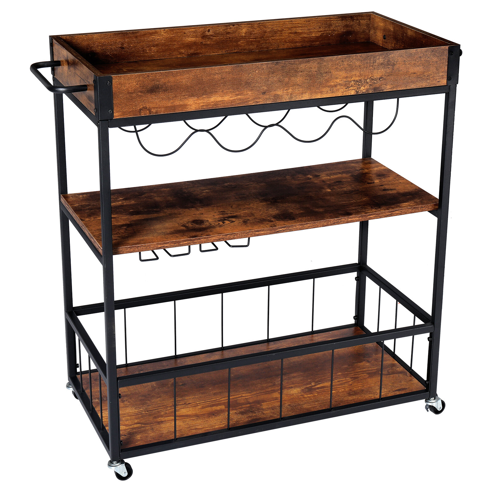 Dinaza 3-Tier Bar Carts Kitchen Serving Utility Cart on Wheels with Storage for Outdoor Kitchen Club Living RoomWood F