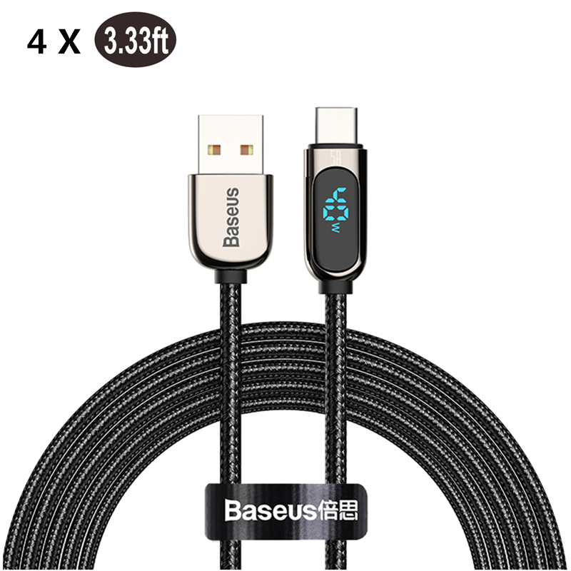 

[4 Pack]Baseus 40W 5A USB Type-C Data Cable 1M Long Black Voltage LED Digital Display Data Transmission Cord Line For Sa