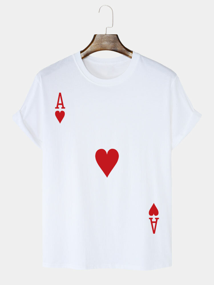Heren 100% katoen Poker Ace Of Hearts Print Casual T-shirts