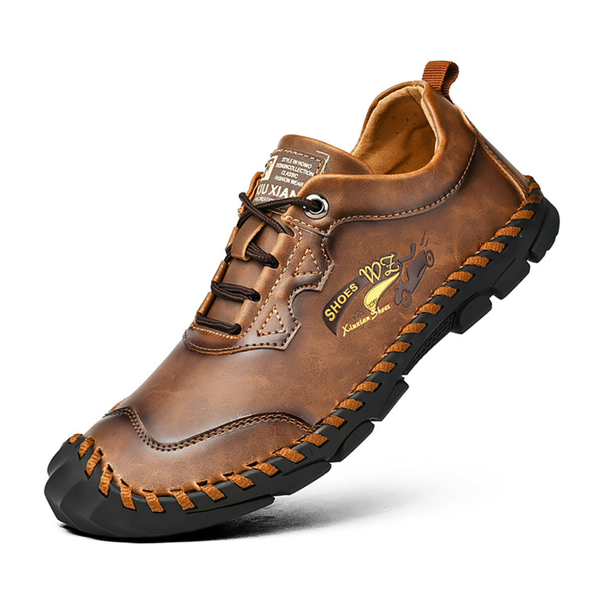 59% OFF on Men Genuine Leather Hand Stitching Slip Resistant Casual Shoes