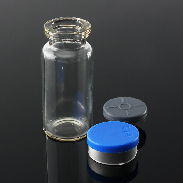 100Pcs 10mL Clear Glass Bottle Storage Vials w Stopper Flip Off Seals Aluminum Blue Caps