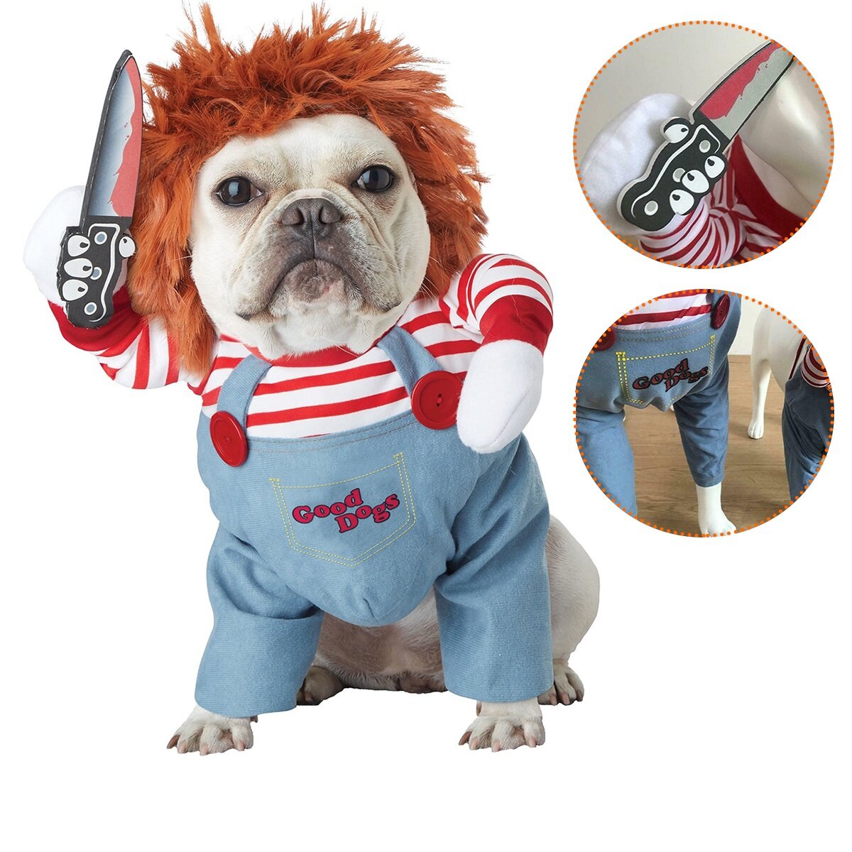 Dodelijke pop halloween enge hond kostuums grappige huisdier kleding cosplay kleding set voor hond k