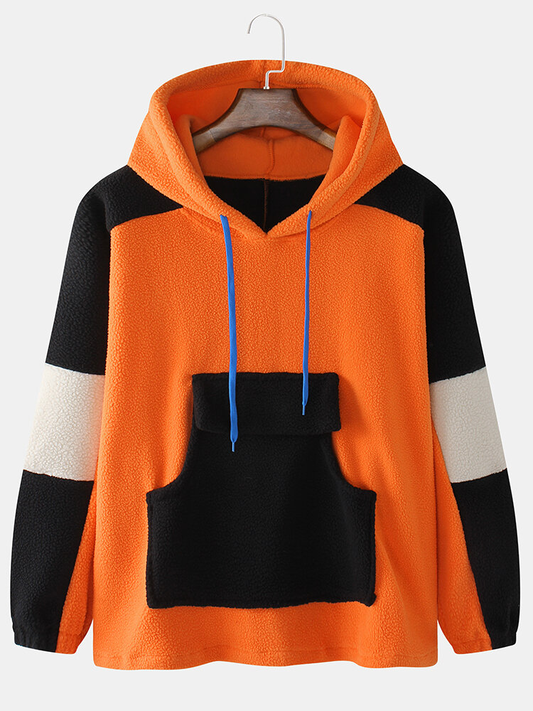 Heren hoodies met contrasterende kleuren Patchwork lamswol zak met raglanmouwen