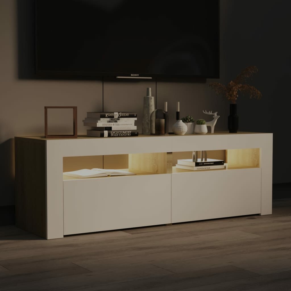 TV Cabinet with LED Lights White and Sonoma Oak 47.2
