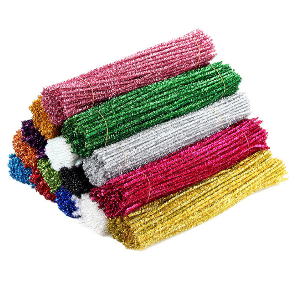 100PCS 10 Colors Decorative Ribbon DIY Glitter Plush Tinsel Stems Wired Sticks Kids Educational DIY Craft Supplies Toys Craft