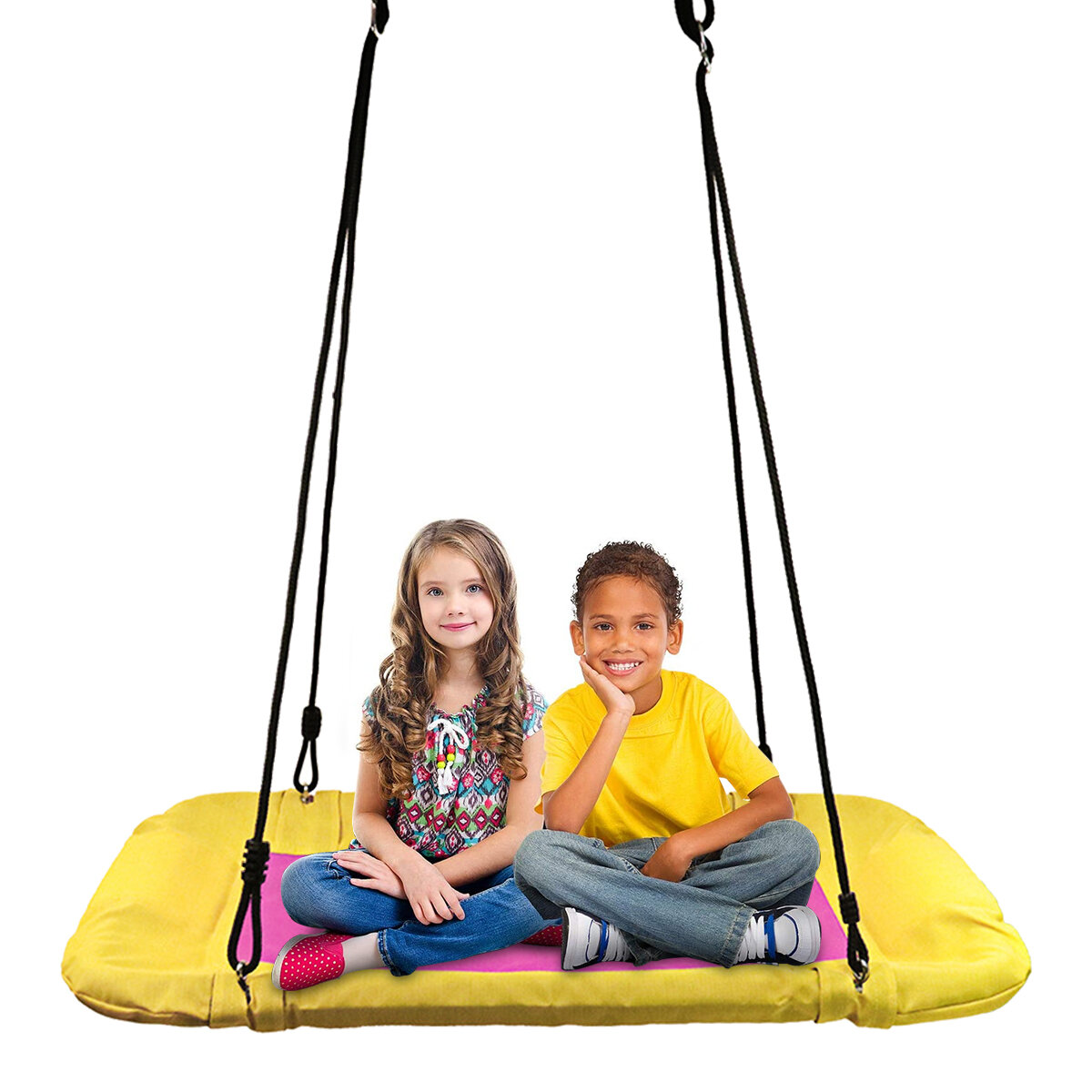 45'' Square Swing Adjustable Height PE Rope Hanging Seat Hammock Max Load 330lbs Outdoor Garden Patio