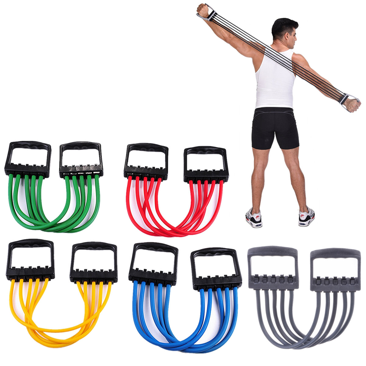 

5 Spring Ajustable Arm Strength Trainer Gym Fitness Rubber Chest Expander Exercise Resistance Bands for Home Fitness