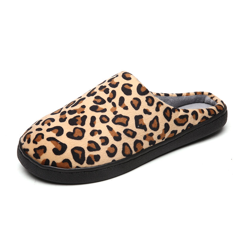Men Leopard Cotton Warm Non Slip Wearable Sole Slip-on Home Slipper