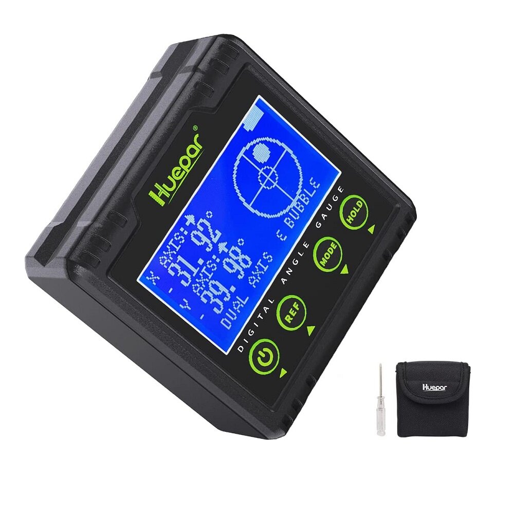 

Huepar AG03 0~360° LCD Digital Angle Gauge Protractor Electronic Bubble Angle Finder Dual Axis Level Box Magnetic Base w