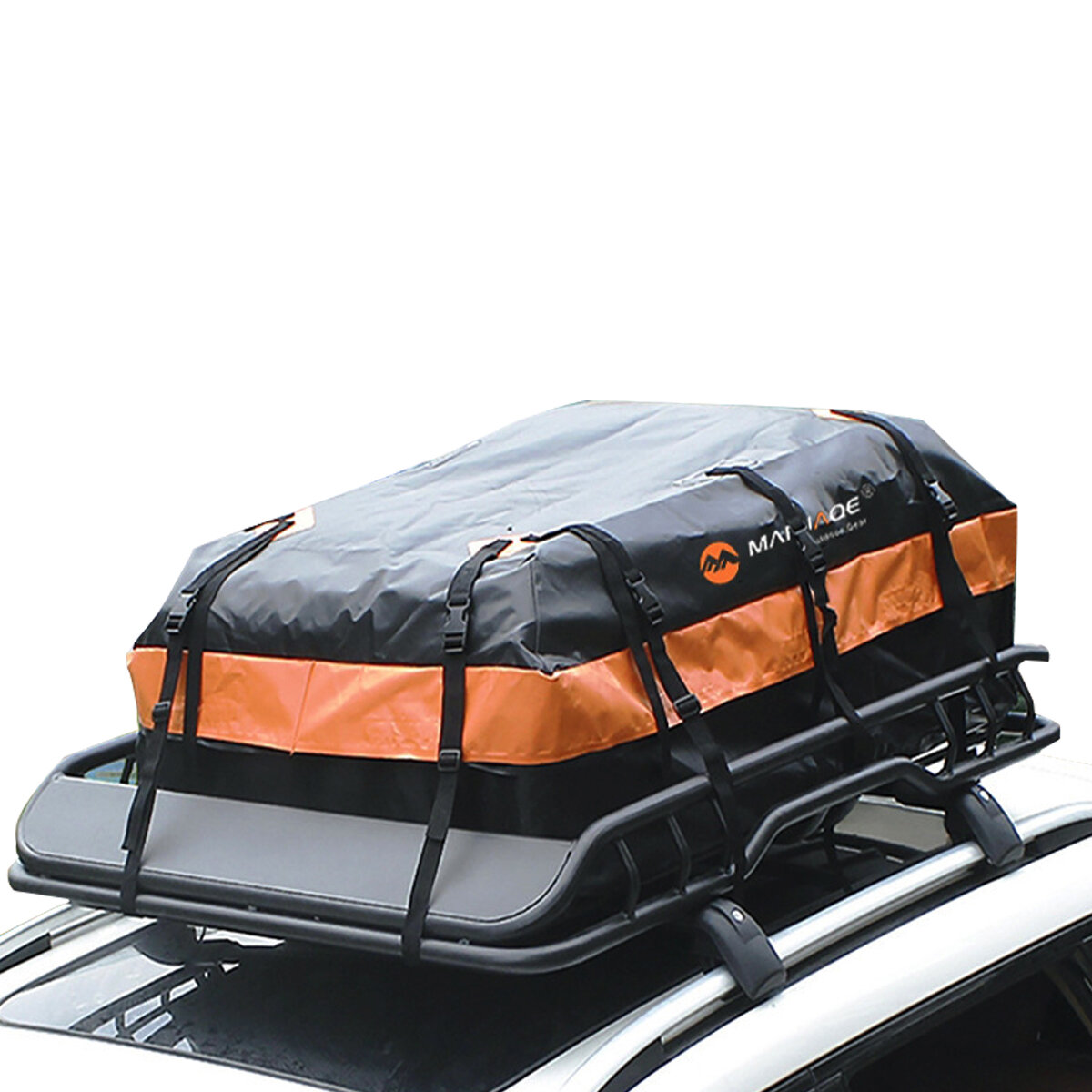 Wodoodporna torba dachowa na bagażnik samochodowy MARJAQE 450L z 10 wzmocnionymi paskami, odpowiednia dla wszystkich pojazdów.