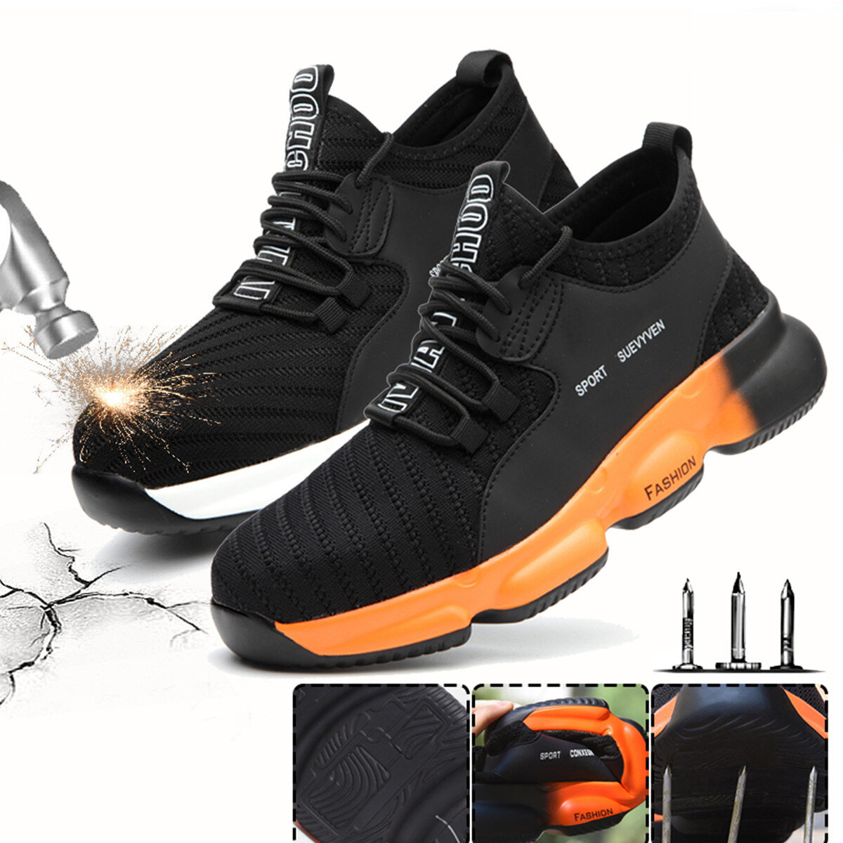 حذاء عمل آمن للجنسين مع أصبع فولاذي من النسيج الطائر للجري والتخييم والتسلق والمشي.