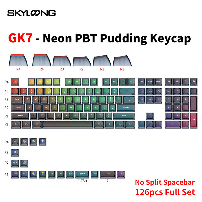 SKYLOONG GK7 126PCS Mechanical Keyboard Keycaps Set Neon PBT Pudding Backlit Key Cap For DIY Customized 61/87/104/108 Ke