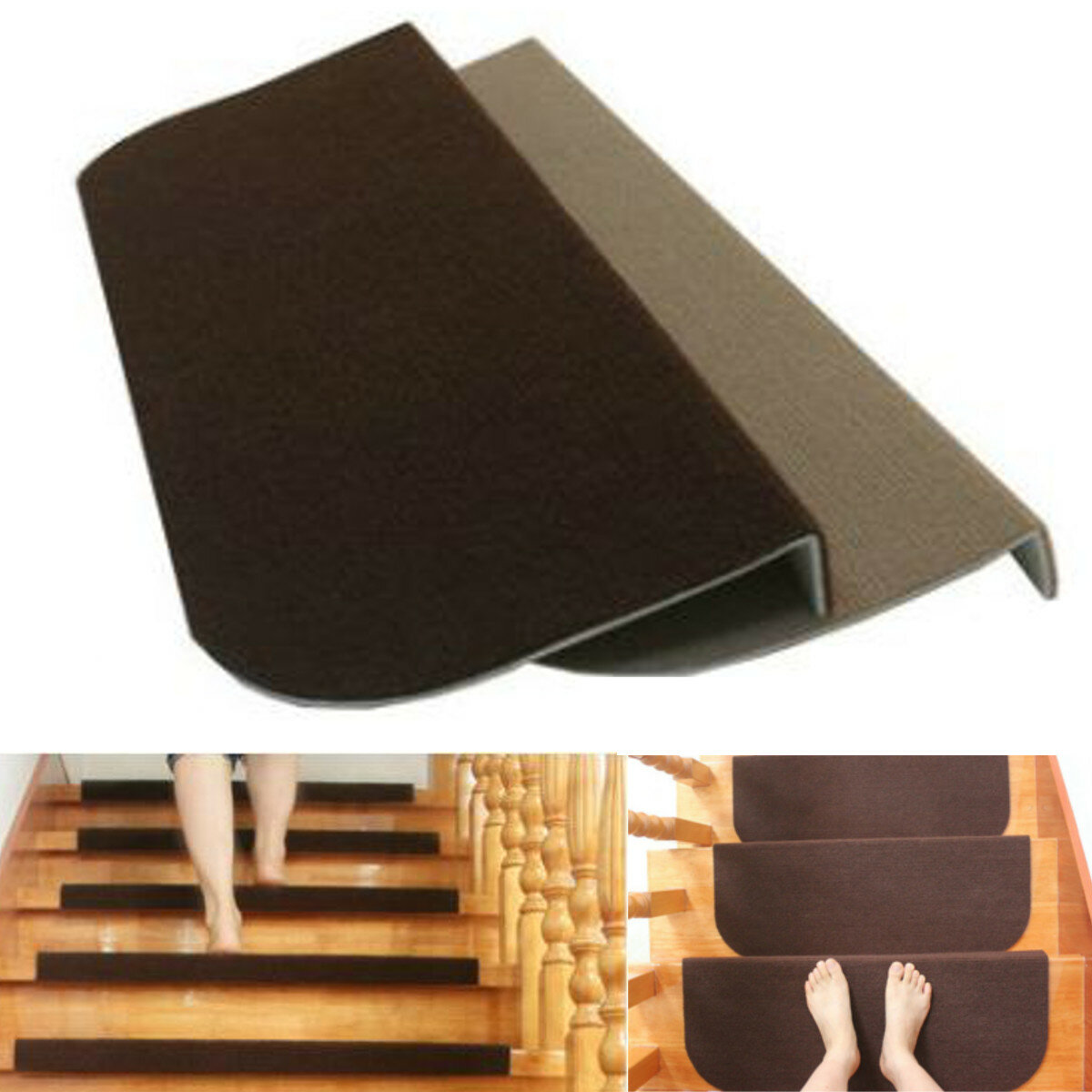 Non-slip Seamless Self-adhesive Stair Mat Folded Edge Stair Mat Durable Polyester Material Washable Reusble Stair Tread