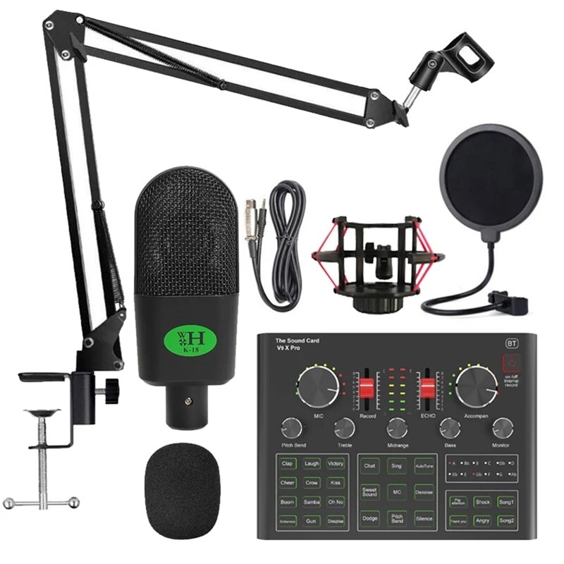 

Bakeey K18 Condenser Microphone Set with V9X PRO Live Sound Card DSP Noise Reduction Karaoke Studio Live Set for Compute