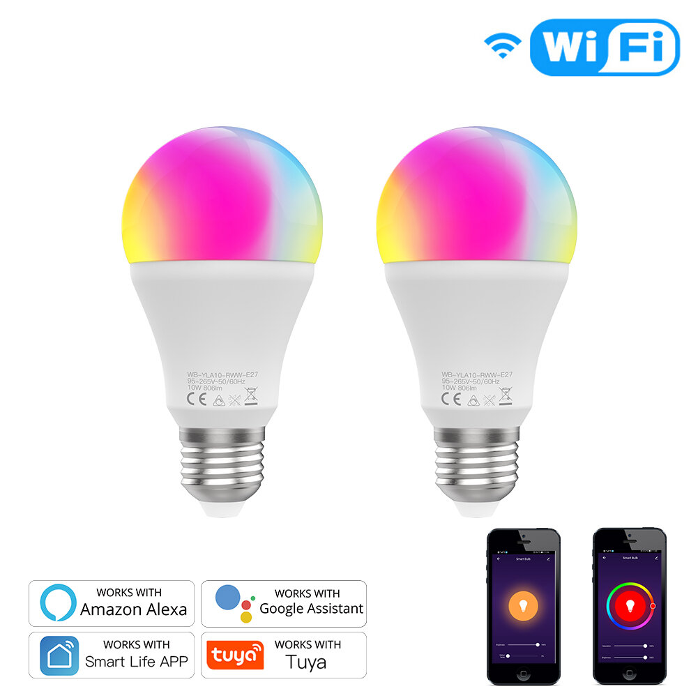

MoesHouse WiFi Smart LED Dimmable Light Bulb 10W RGB C+W Smart Life App Rhythm Control Work with Alexa Google Home E27 9