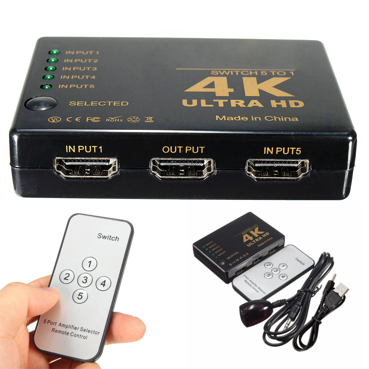 4K 5 puertos 1080p HD Interfaz mutimedia Selector de conmutador Divisor de video para PS3 HDTV