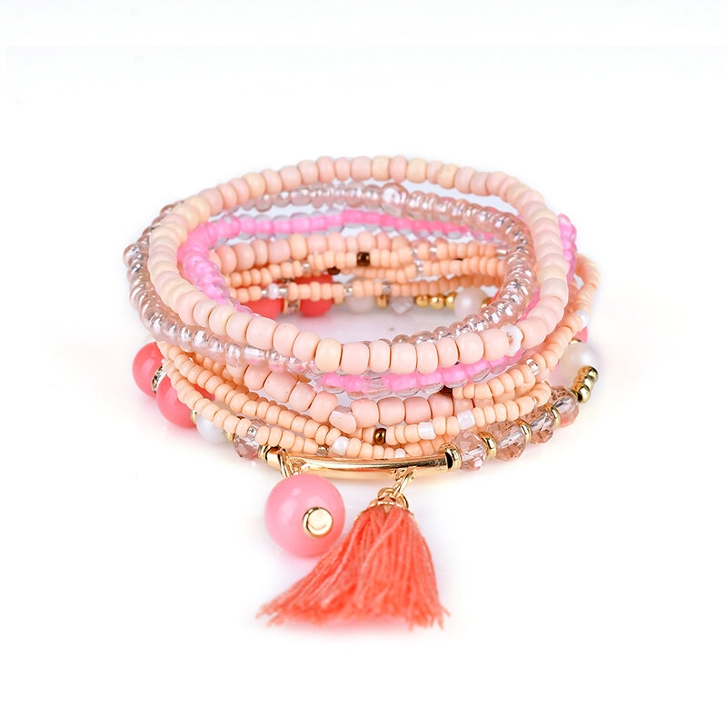Bohemian Tassel Pendant Multilayer Colorful Bead Bracelet Jewelry for Women
