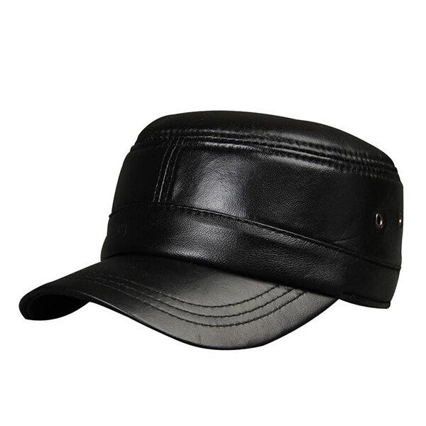 

Mens Black Sheepskin Baseball Cap Adjustable Winter Warm Outdoor Sports Windproof Hats