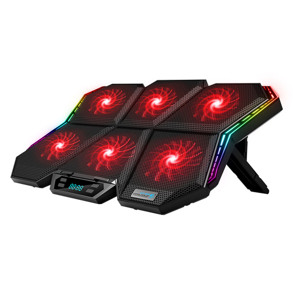 

Coolcold Laptop Cooling Pads Gaming RGB Laptop Cooler For 12-17 inch Led Screen Notebook Cooler Stand with Six Fan and 2