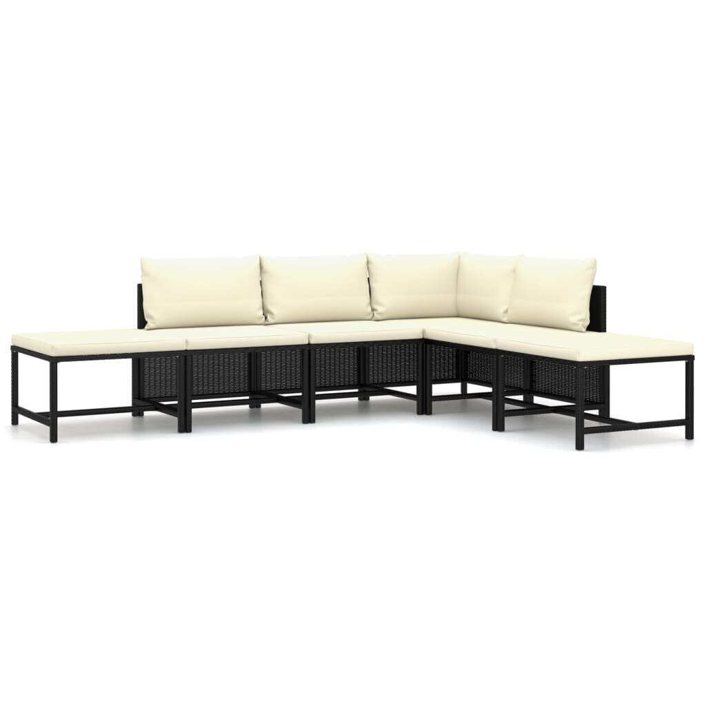 

6 Piece Garden Lounge Set with Cushions Poly Rattan Black