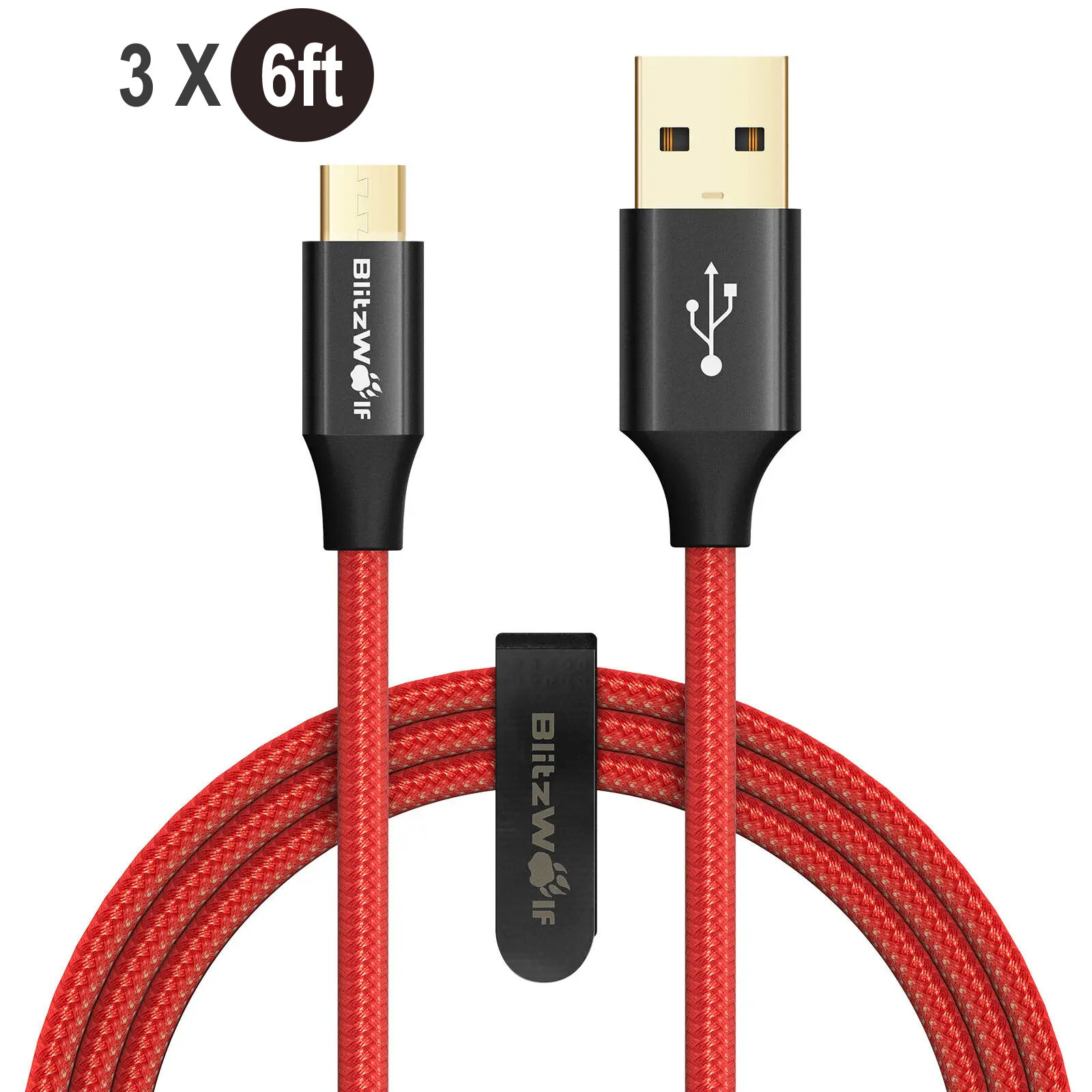 

[3 Pack] BlitzWolf® BW-MC8 2.4A Data Cable 6ft/1.8m Braided Durable Micro USB Fast Charging For ASUS ZenFone Max Pro