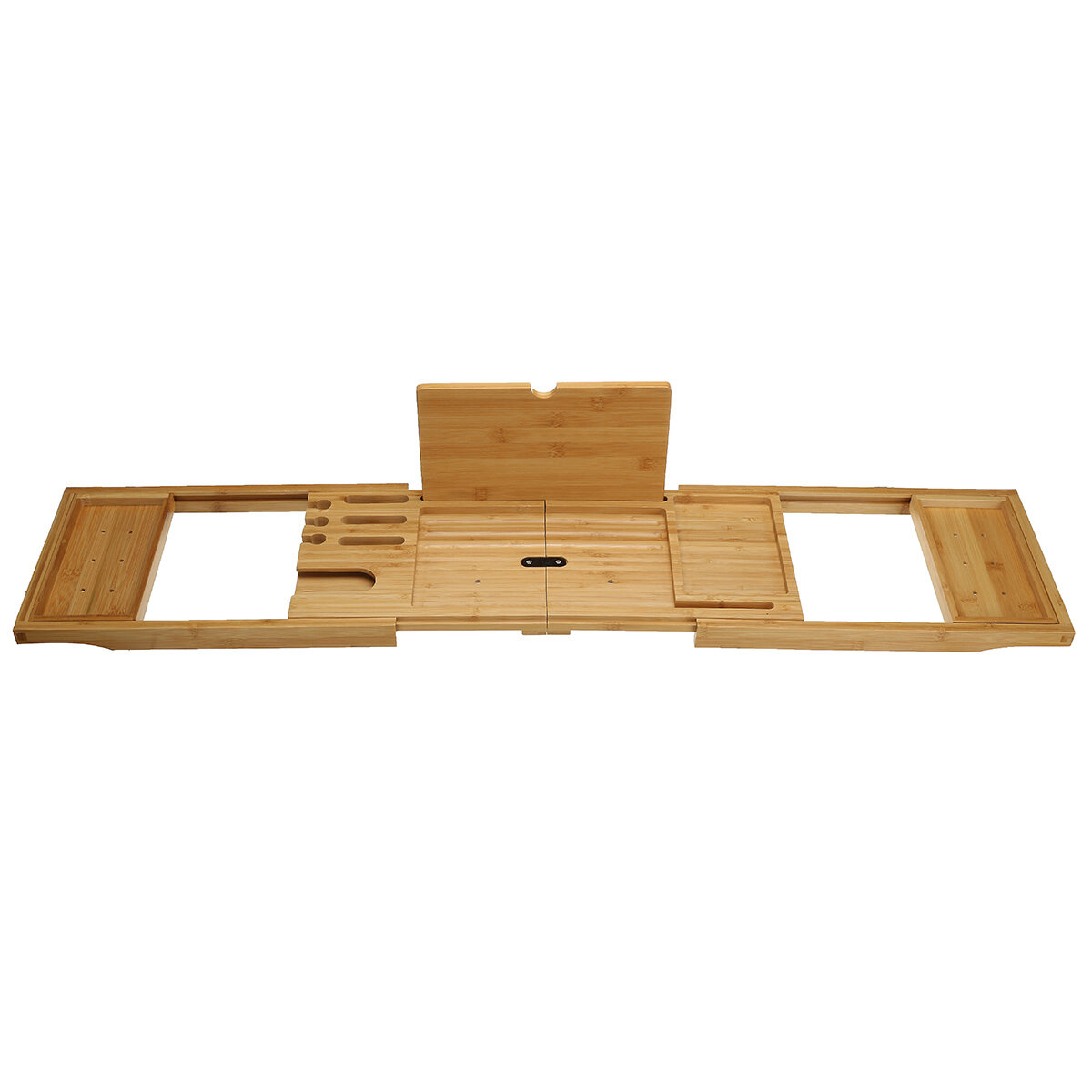 Uitschuifbare opbergplank voor bad. Verstelbare bamboe houten dienblad voor badkamer