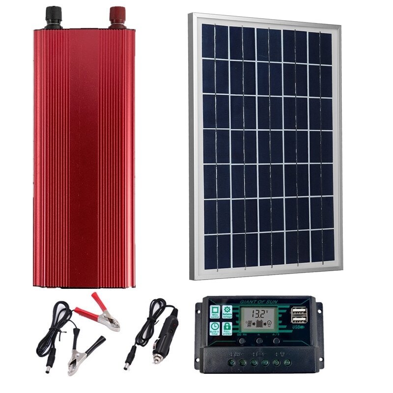LEORY 30W Solar Panel 220V Solar Power System PET 12V Charger Battery 1500W Inverter Solar Panel Kit Πλήρης ελεγκτής
