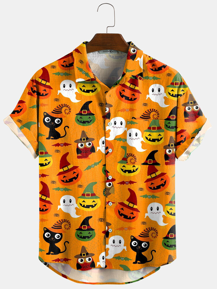 Heren Halloween pompoen Cartoon lichte casual shirts met korte mouwen