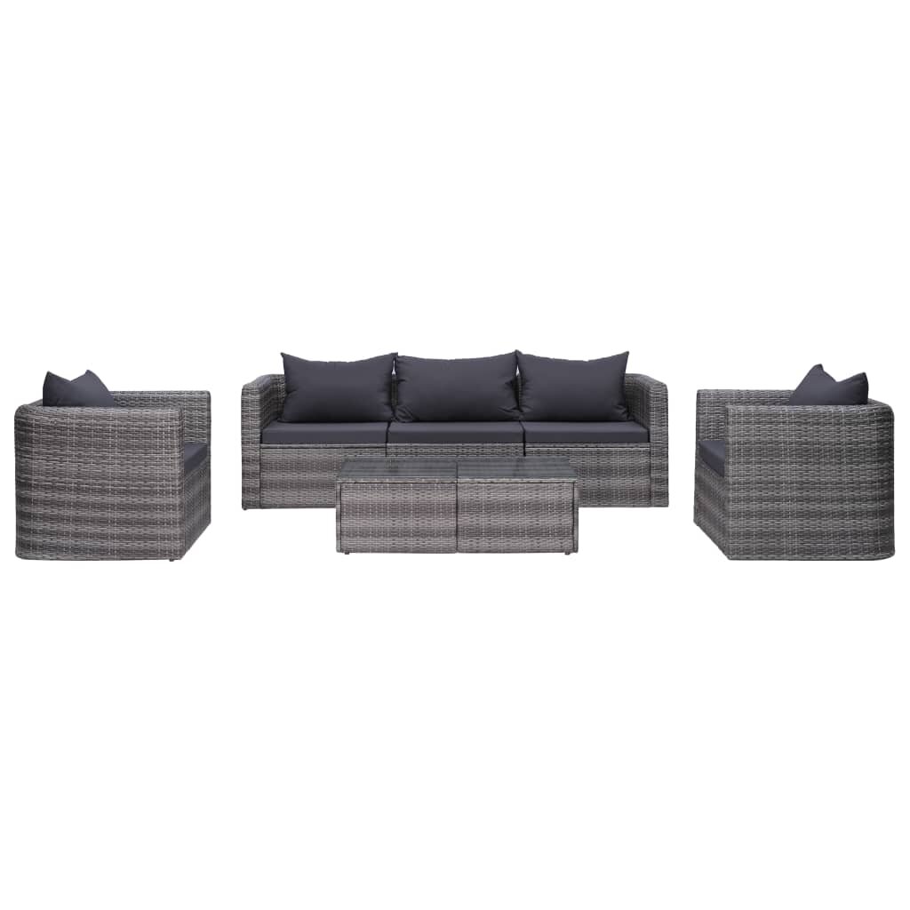 6 Piece Garden Sofa Set with Cushions & Pillows Poly Rattan Gray