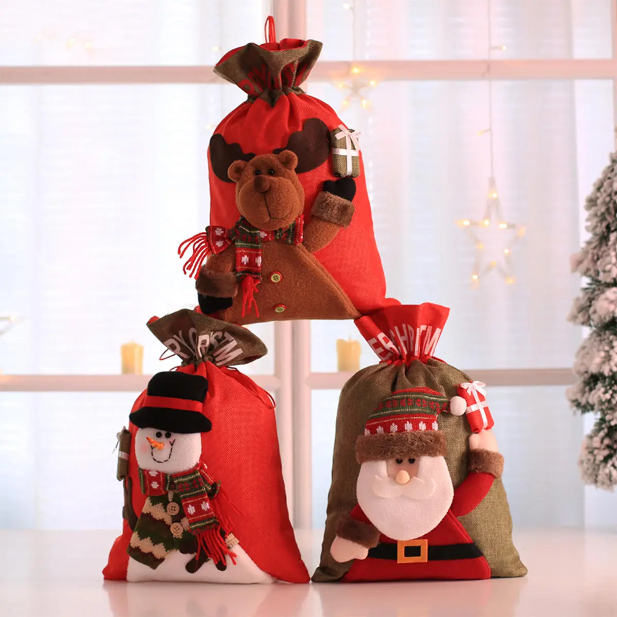Large christmas santa claus sack snowman children christmas gifts candy stocking bag