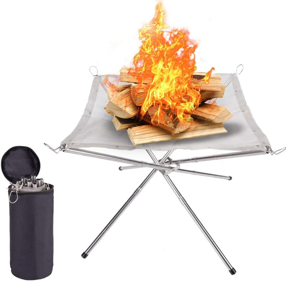 

16.5inch Outdoor Fire Pit Mesh Fire Pits Removable Portable Camping Stove BBQ Collapsing Steel Mesh Wood Stoves Patio Ga