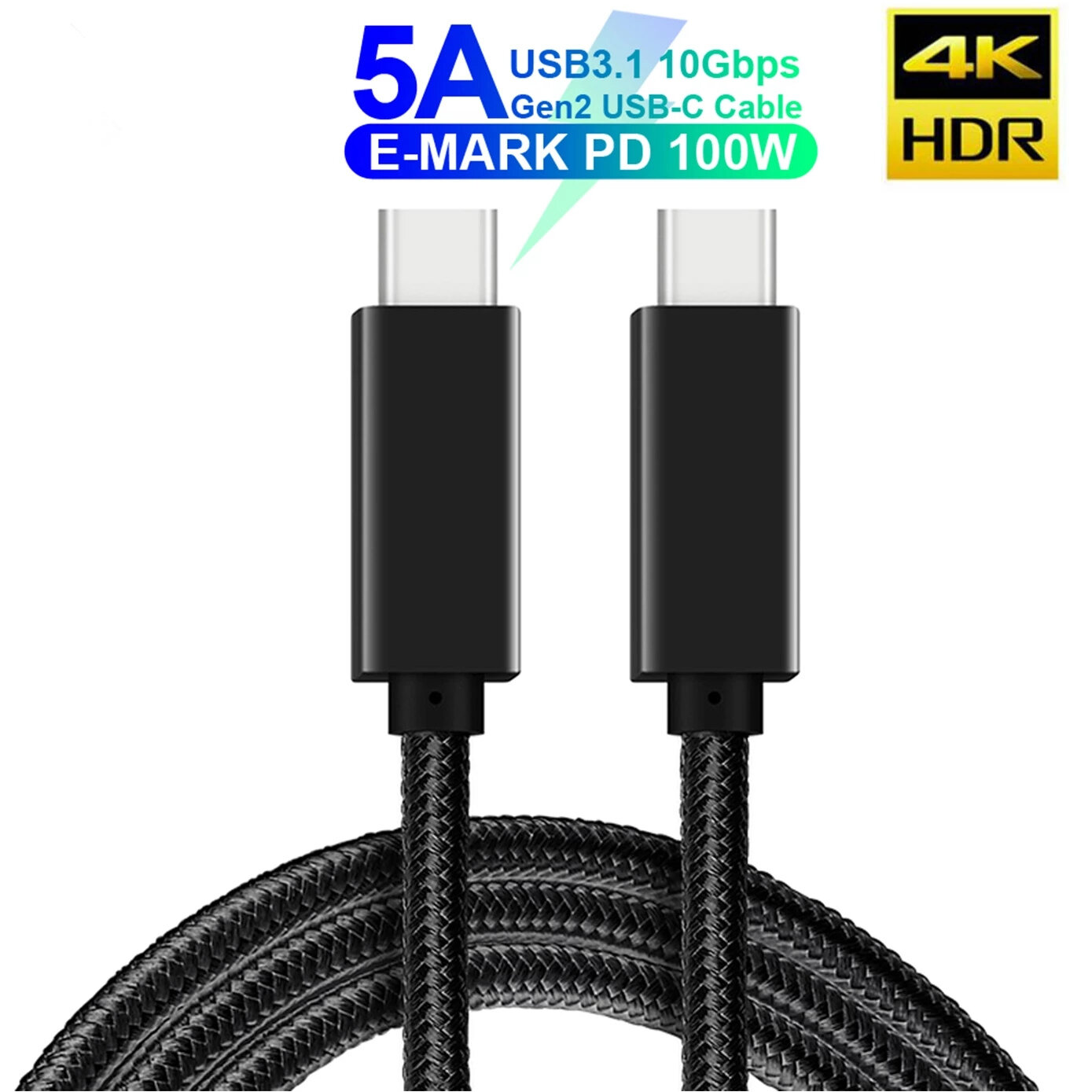 

E-MARK Type-C to Type-C 5A PD 100W USB3.1 Gen2 10Gbps 4K Video Output Power Data Cable for Computer for MacBook for Sams
