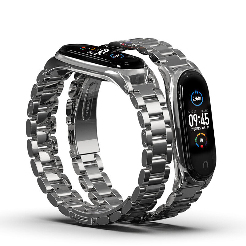 MIJOBS Plus Metal Stainless Steel Strap Replacement Watch Strap Wrist Bracelet for Xiaomi Mi Band 6/