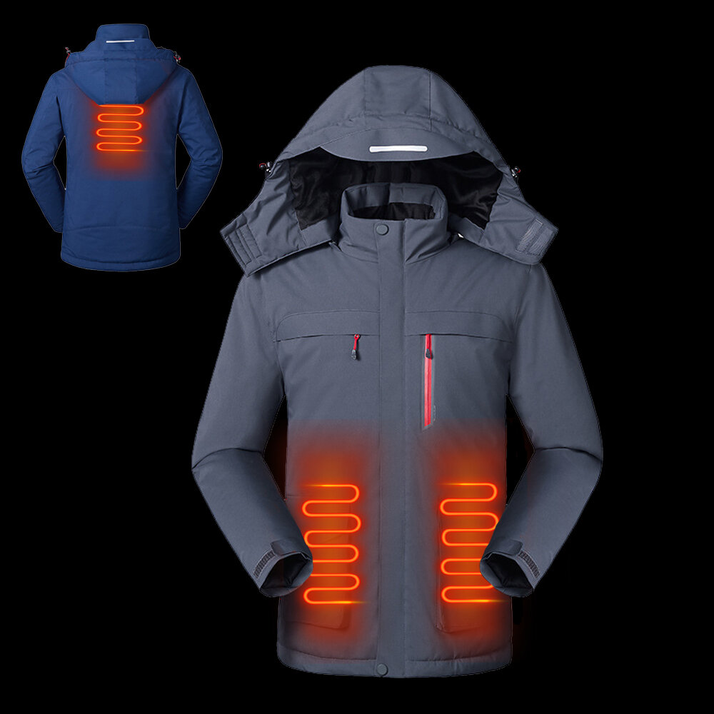 Ho una giacca elettrica TENGoo per uomo con 3 zone di riscaldamento sulla schiena e sull'addome, 3 modalità di ricarica USB, abbigliamento termico riflettente per l'inverno.