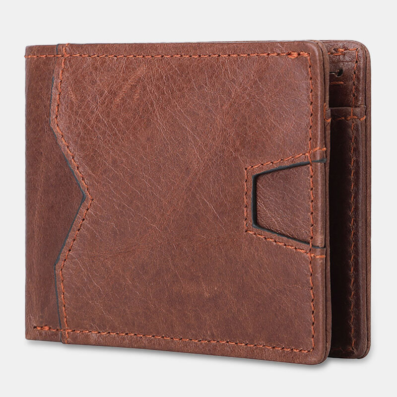 

Men Genuine Leather Short Bifold Large Capacity RFID Anti-Theft Card Holder Wallet Purse