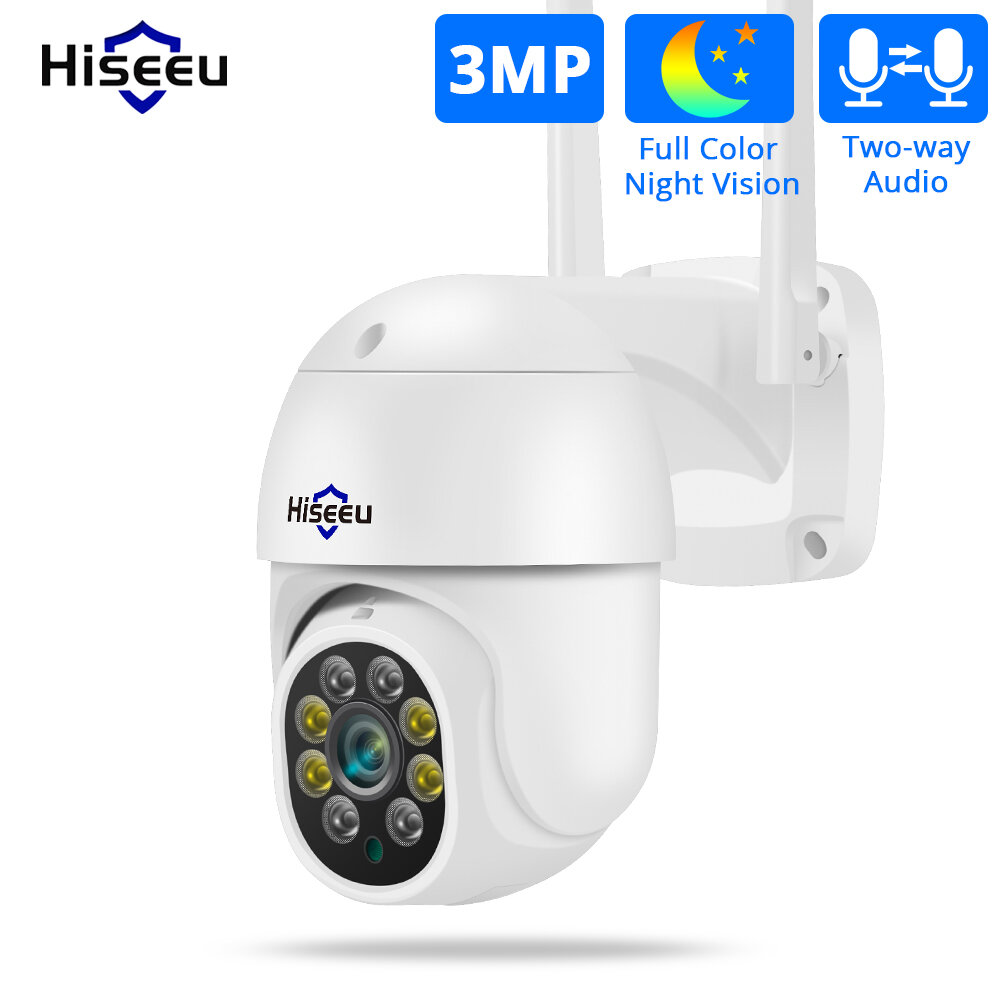 Hiseeu WHD303 3MP WIFI Outdoor Camera 1536p 5x Digital Zoom PTZ IP Audio Camera P2P OnVIF CCTV Monitoring Wireless CCTV