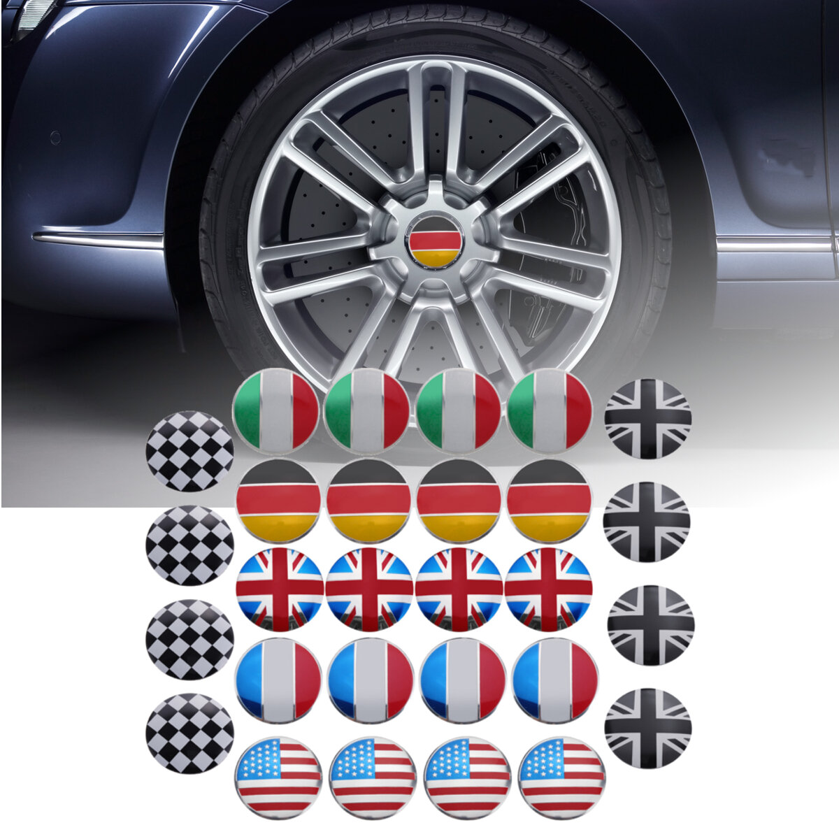 4x 56 mm 3D-legering auto wiel Center Hub Cap Badge vlag embleem Sticker universeel