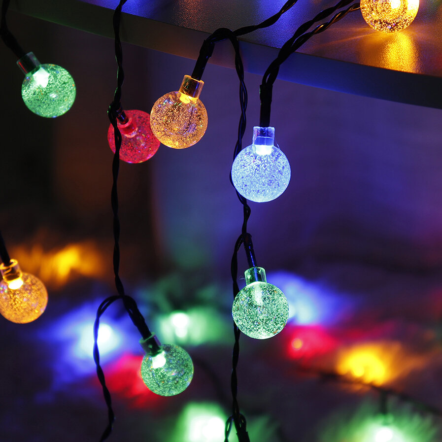 20/50/100 LED 5/7/12m Solar String Light 1.7cm Diameter Ball Shape Waterproof Fairy Outdoor Party Garden Christmas Decor