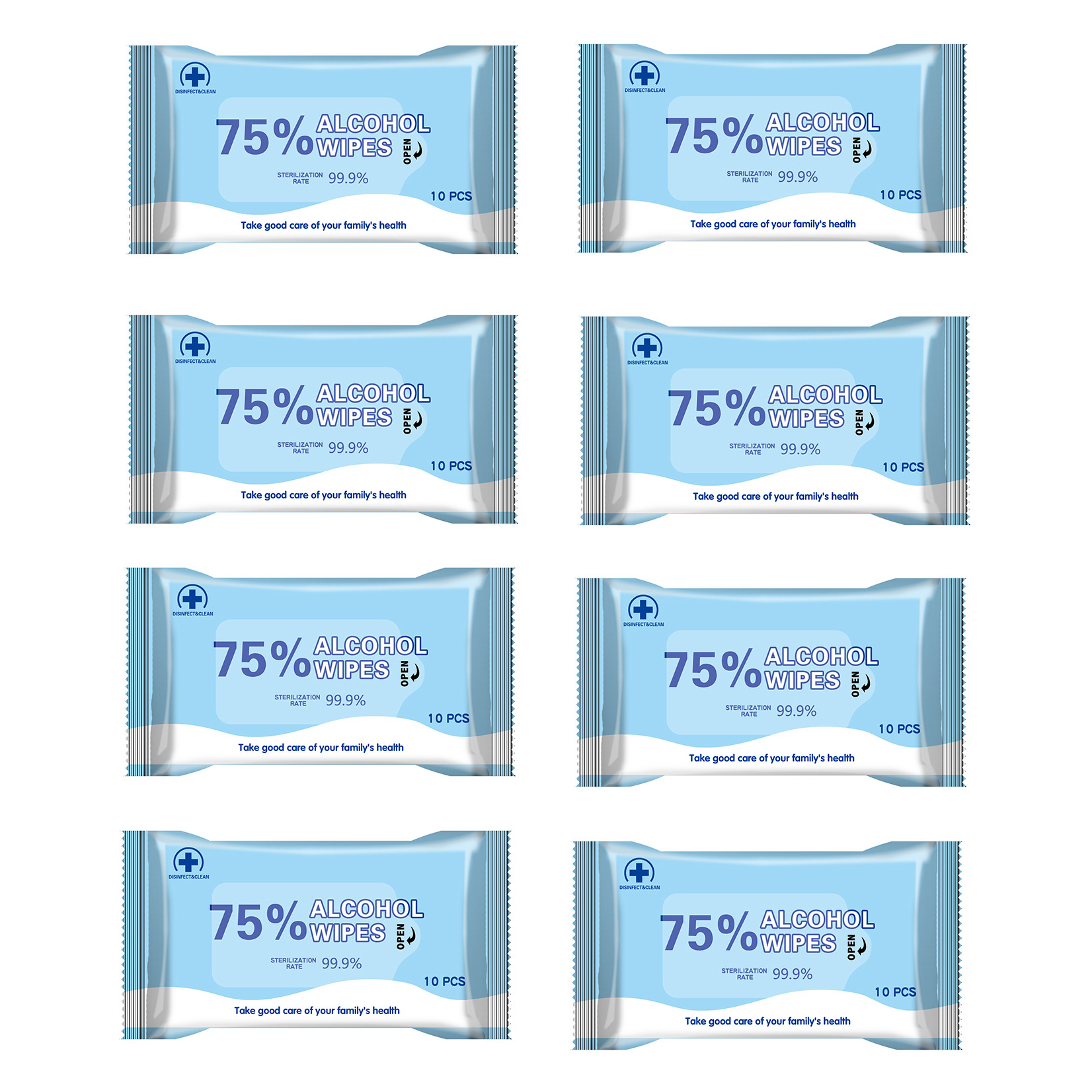 XINQING 8 csomag 10 db orvosi alkoholos törlőkendő 75% 99,9% antibakteriális fertőtlenítés Nedves egyszer használatos törlőkendők a tisztításhoz és sterilizáláshoz az irodában, otthon és az iskolában.
