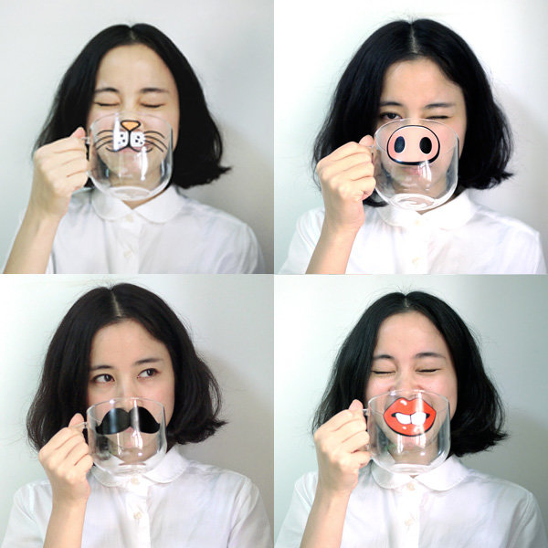 

Handmade Cartoon Glass Cup High Temperature Resistant Transparent Water Mug Cat Pig Nose Pattern Glass Mug