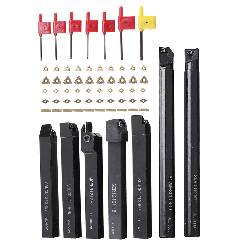 best price,drillpro,ct,50pcs,carbide,inserts,with,7pcs,12mm,shank,lathe,discount