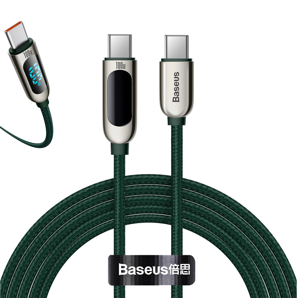 Baseus 100W LEDディスプレイType-C〜Type-C PD Power Delivery 2M Cable E-mark Chip Fast Charging Data Transfer Cord Line for Samsung Galaxy S21 Note S21…