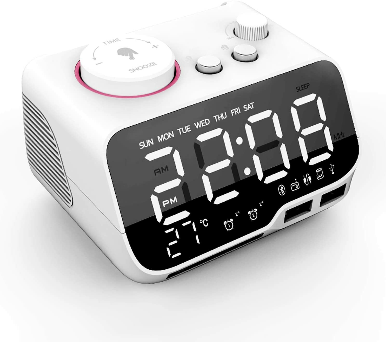 

Uplift Alarm Clock Radio Bluetooth Speaker Battery Backup Clock with Dimmer FM Radio Snooze 2 USB Charging Ports Thermom