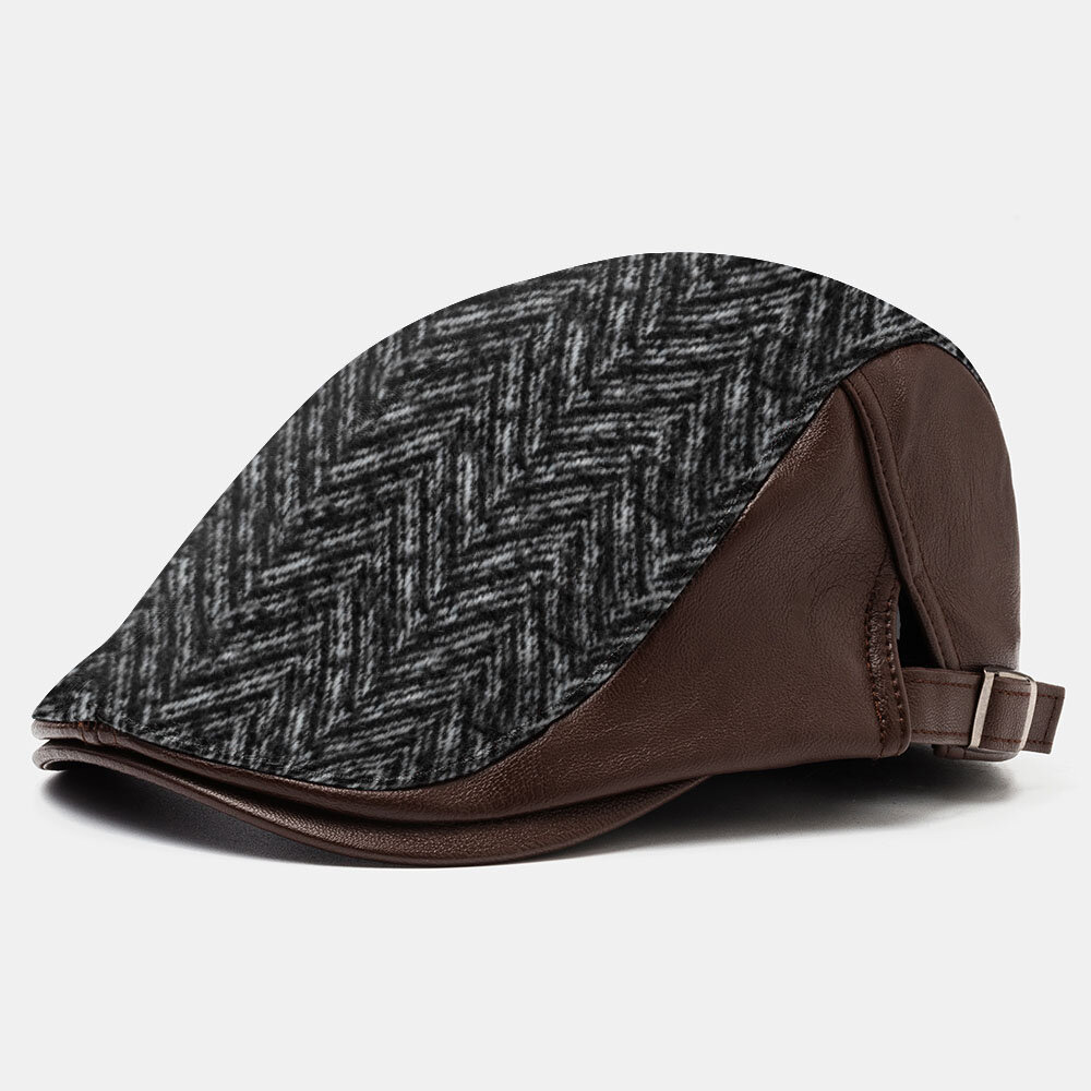 

Banggood Design Men Knit Leather Contrast Color Adjustable Irregular Stripe Pattern Casual Outdoor Beret Hat