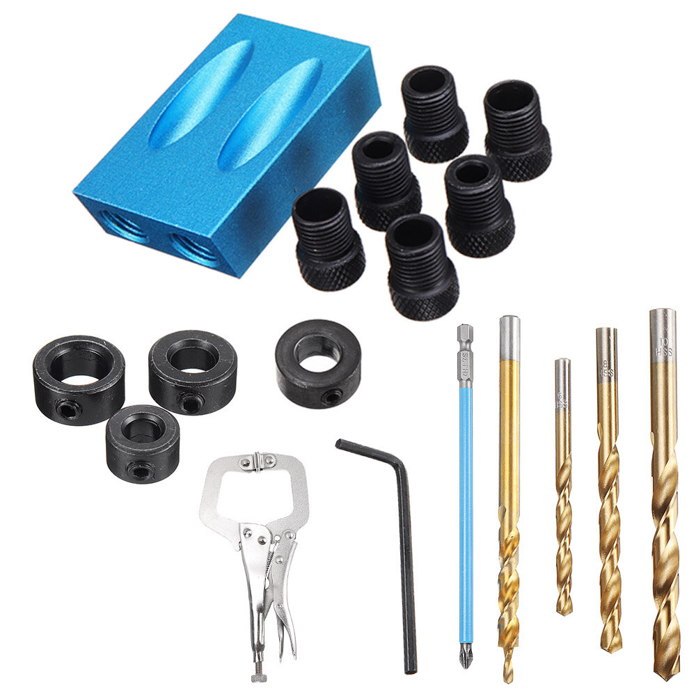 Drillpro Pocket Hole Screw Jig Dowel Drill Guide Woodworking Locator with Drill Bits Woodworking Clamp