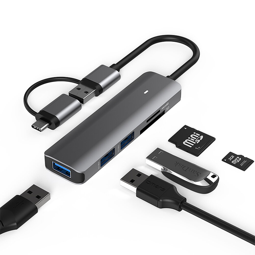 H502 5 in 1 USB/Type-C Docking station USB-C Hub Splitter Adapter met USB3.0*3 SD/TF Card Reader Slo