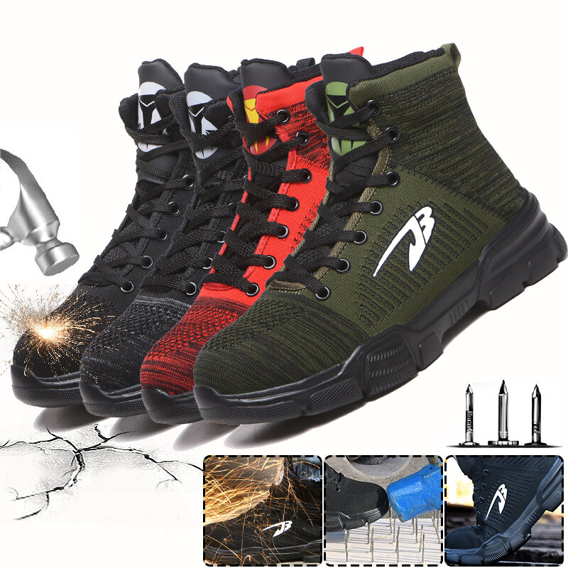 أحذية عمل السلامة للرجال من الفولاذ المقاوم للصدأ بغطاء رأس عالي أحذية رياضية للجري تسمح بمرور الهواء لتسلق المشي والركض